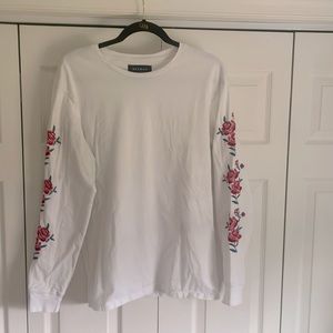 PACSUN Embroidered Long Sleeve White Shirt Roses